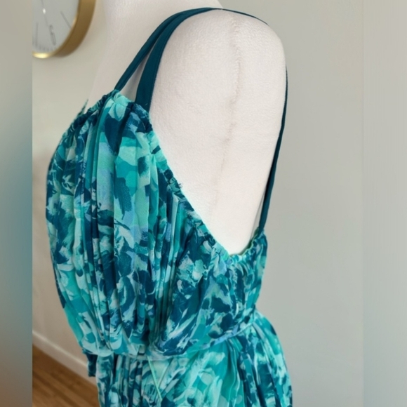 {Lane Bryant} Teal and Navy Maxi Pleated Dress 14/16 - Picture 4 of 8